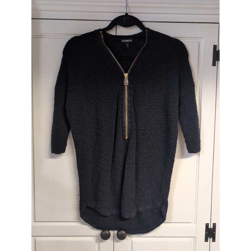 Express Black Knit Sweater With Gold Zippered Front Size -XS